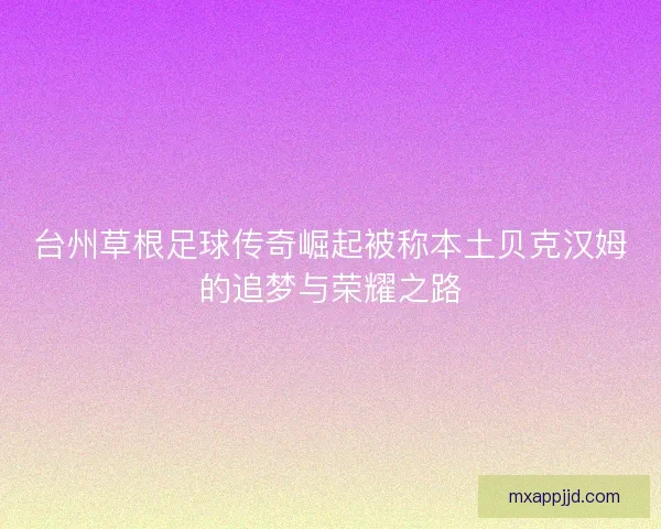 台州草根足球传奇崛起被称本土贝克汉姆的追梦与荣耀之路